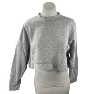 WeWoreWhat Women's Gray Long Sleeve Crew Neck Boxy Cropped Sweatshirt Top Sz M